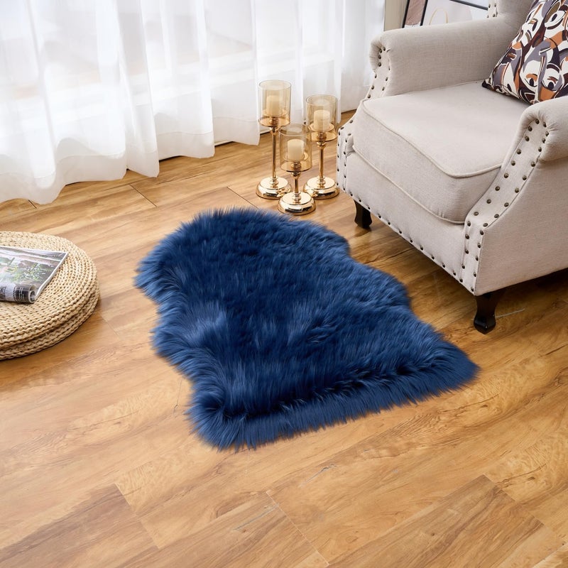 Easy Joy EasyJoy Ultra Soft Fluffy Shaggy Area Rug Faux Fur Rug Chair Cover Seat Pad Fuzzy Area Rug for Bedroom Floor Sofa Living Room (2 x 3 ft Sheepskin, Dark Blue) - Image 5